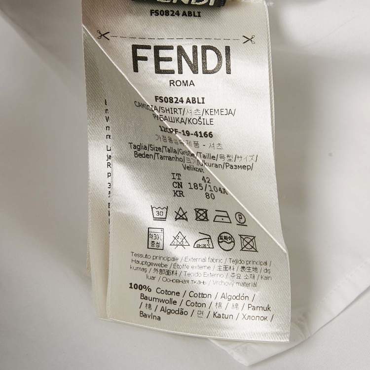 Pre Owned Fendi White FF Print Collar Cotton Long Sleeve Shirt XL