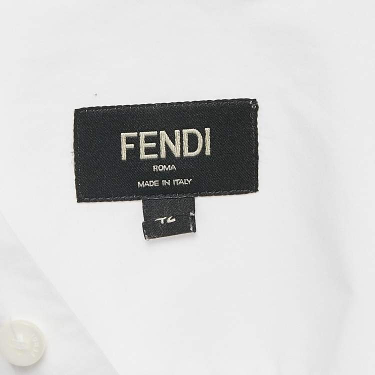 Pre Owned Fendi White FF Print Collar Cotton Long Sleeve Shirt XL