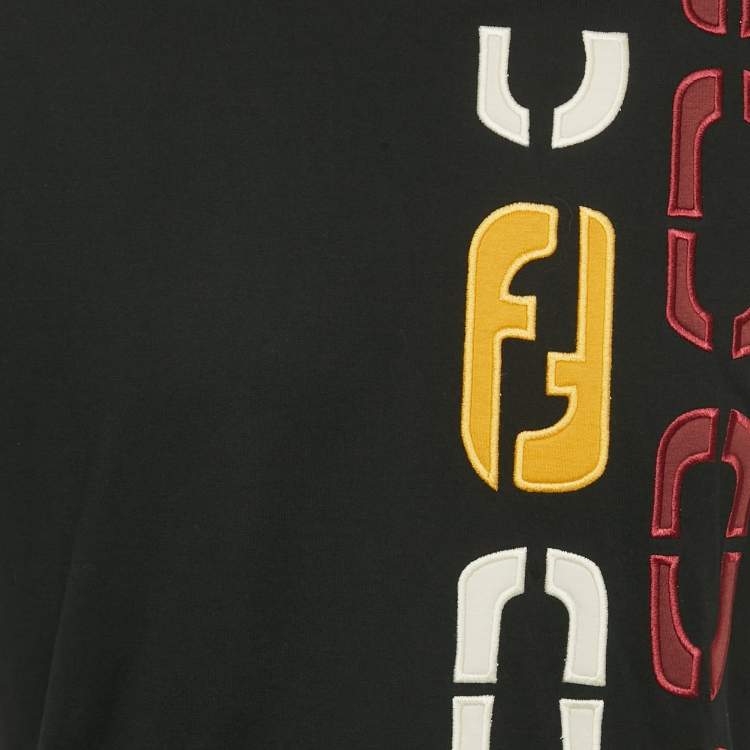 Pre Owned Fendi Black Embroidered Jersey Crewneck T-Shirt XL