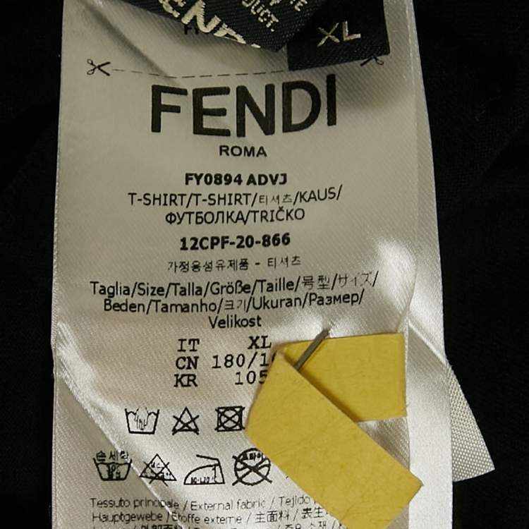 Pre Owned Fendi Black Embroidered Jersey Crewneck T-Shirt XL