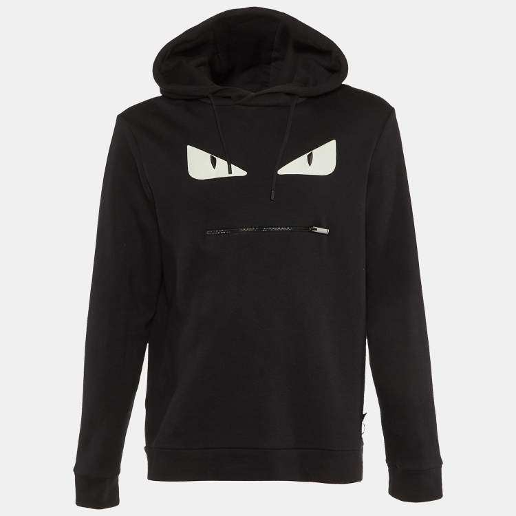 Pre Owned Fendi Black Monster Eyes Patch Detail Cotton Knit Hoodie L