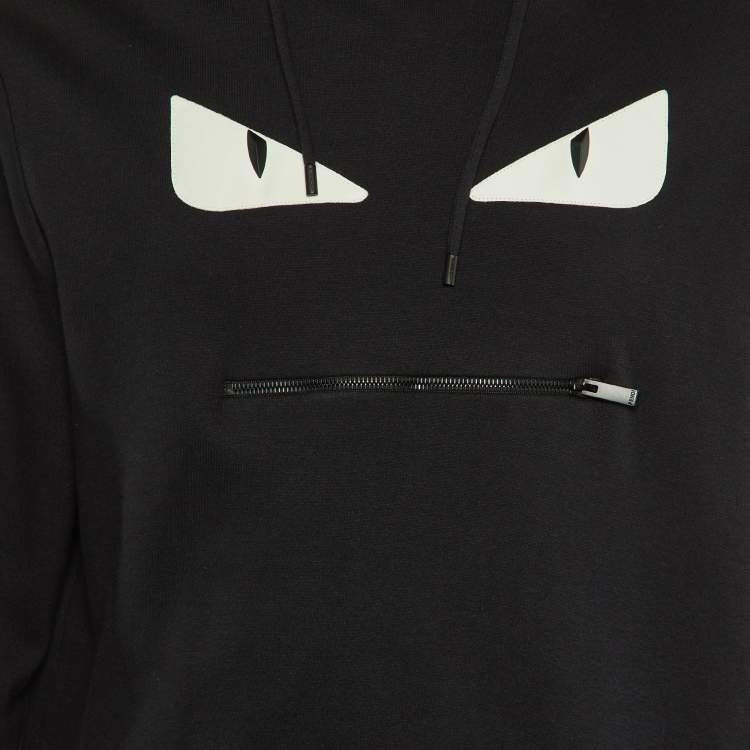 Pre Owned Fendi Black Monster Eyes Patch Detail Cotton Knit Hoodie L