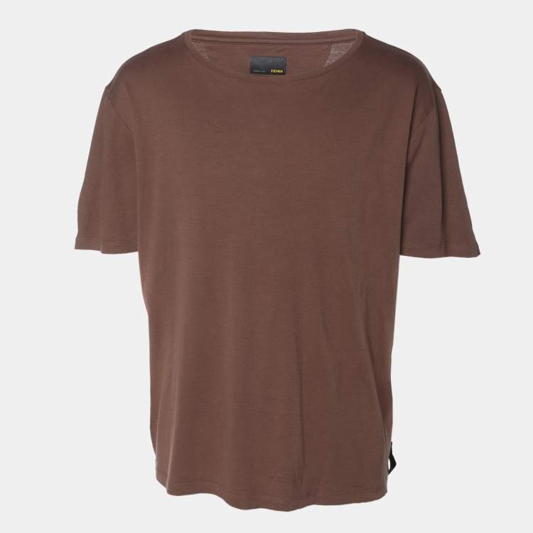 Pre Owned Fendi Brown Jersey Crew Neck T-Shirt L