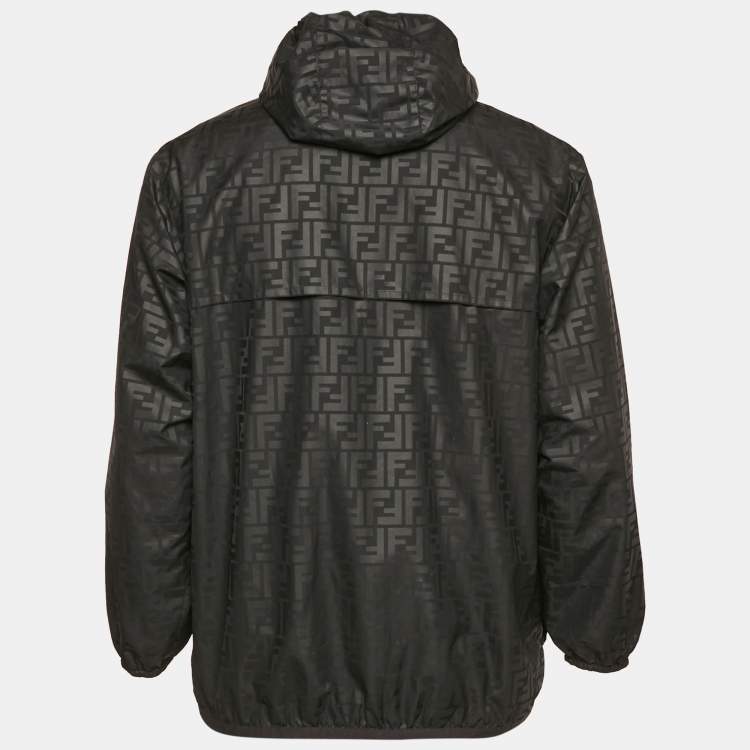 Pre Owned Fendi Black Forever Fendi Synthetic K-Way Reversible Jacket M