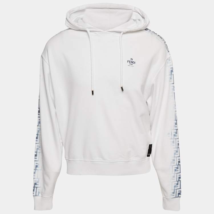 Pre Owned Fendi White FF Print Cotton Knit Hoodie S