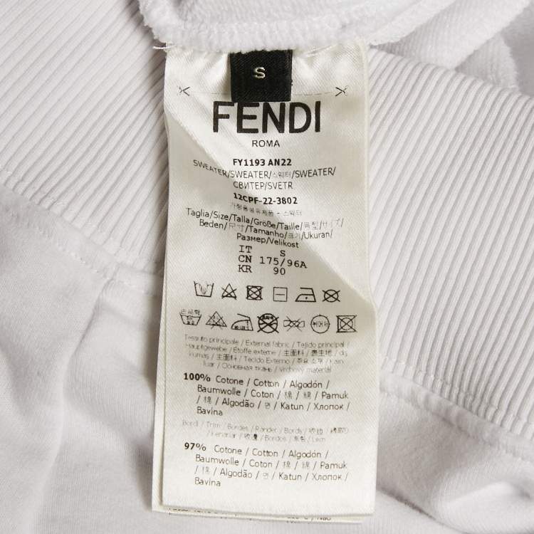 Pre Owned Fendi White FF Print Cotton Knit Hoodie S