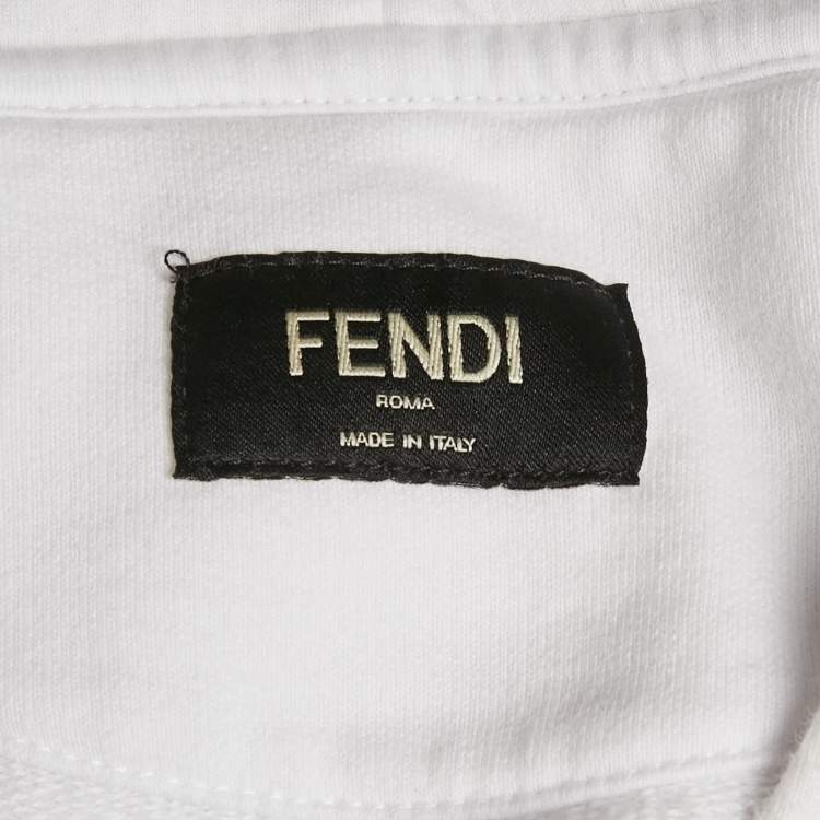 Pre Owned Fendi White FF Print Cotton Knit Hoodie S