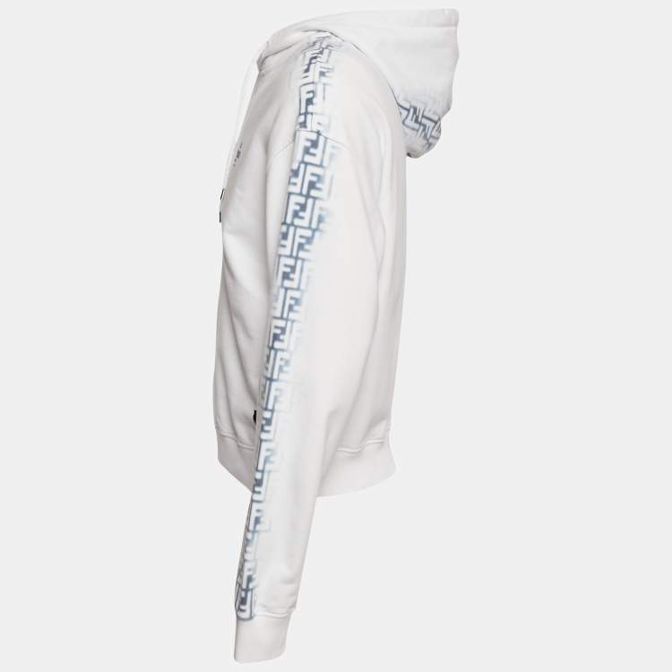 Pre Owned Fendi White FF Print Cotton Knit Hoodie S