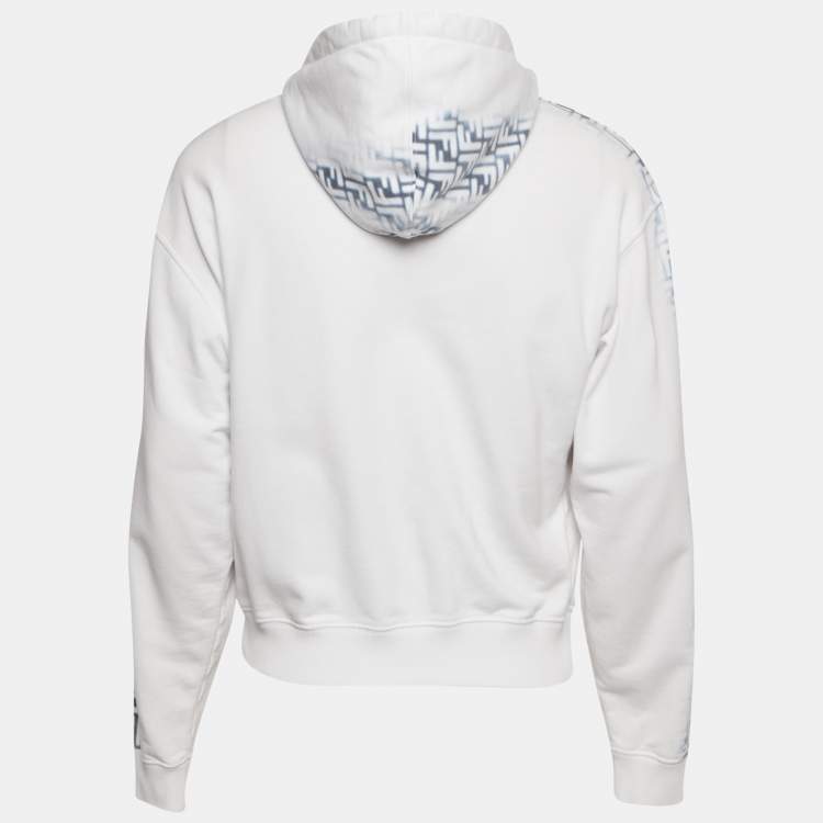 Pre Owned Fendi White FF Print Cotton Knit Hoodie S