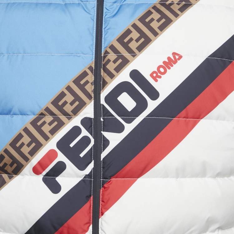 Pre Owned Fendi Multicolor Printed Synthetic Logo Mania Puffer Vest L