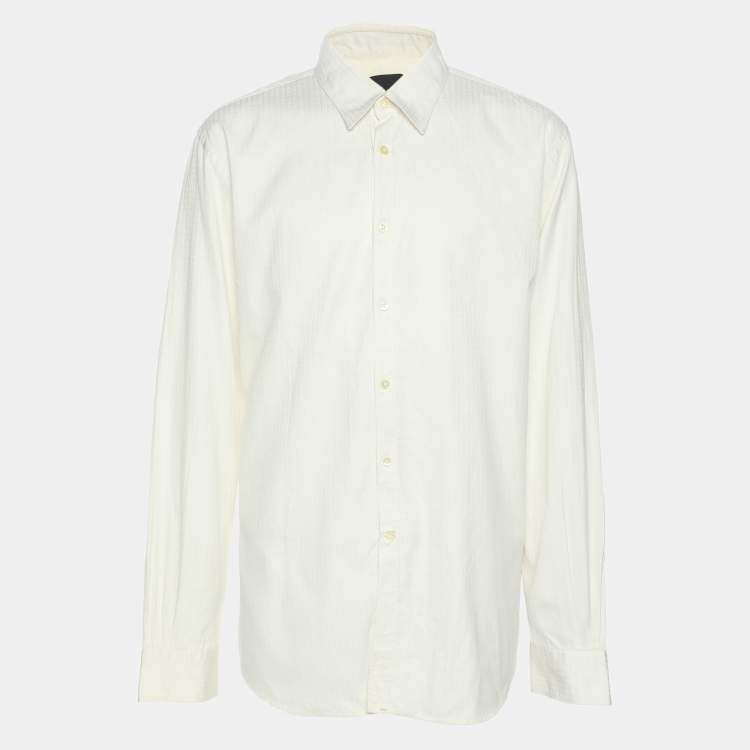 Pre Owned Fendi Cream FF Pattern Cotton Long Sleeve Shirt XS