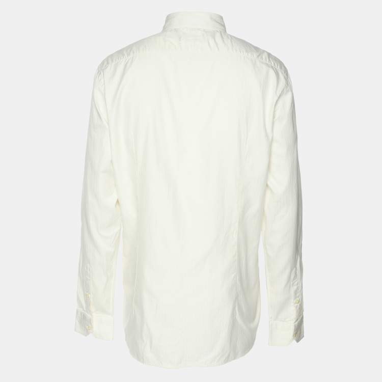 Pre Owned Fendi Cream FF Pattern Cotton Long Sleeve Shirt XS