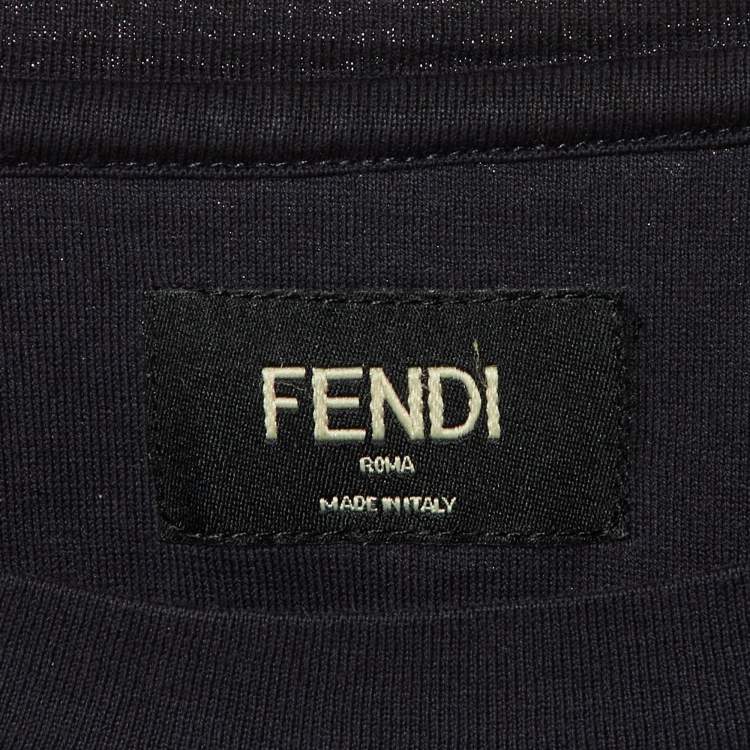 Pre Owned Fendi Navy Blue Logo Printed Cotton Knit T-Shirt XXL