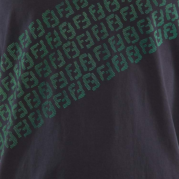 Pre Owned Fendi Navy Blue Logo Printed Cotton Knit T-Shirt XXL