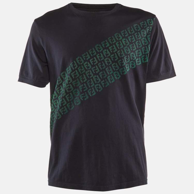 Pre Owned Fendi Navy Blue Logo Printed Cotton Knit T-Shirt XXL