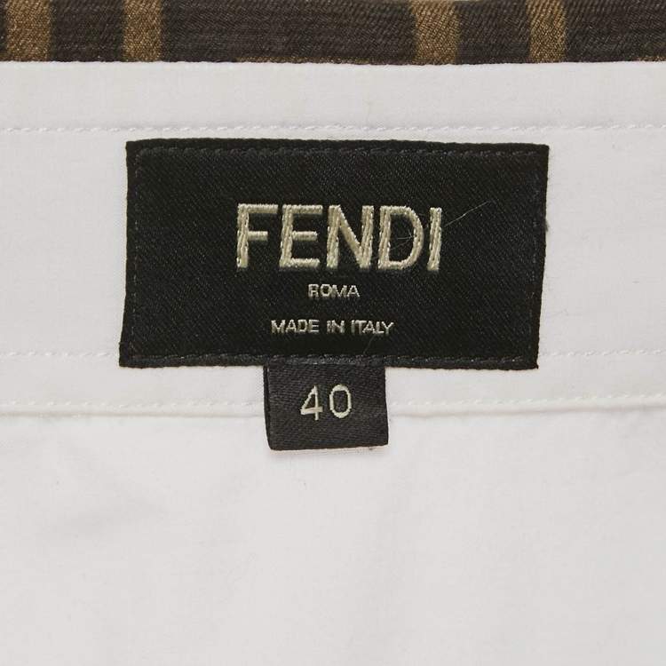 Pre Owned Fendi White FF Print Collar Cotton Long Sleeve Shirt L