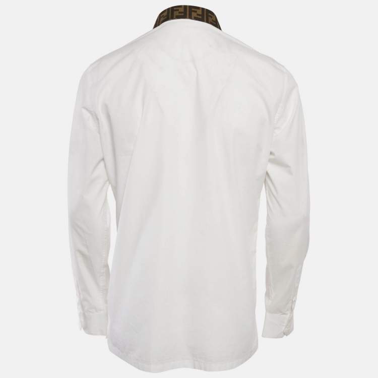 Pre Owned Fendi White FF Print Collar Cotton Long Sleeve Shirt L