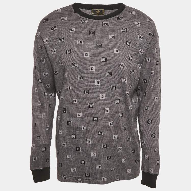 Pre Owned Fendi Vintage Grey FF Pattern Cotton Knit Sweatshirt L