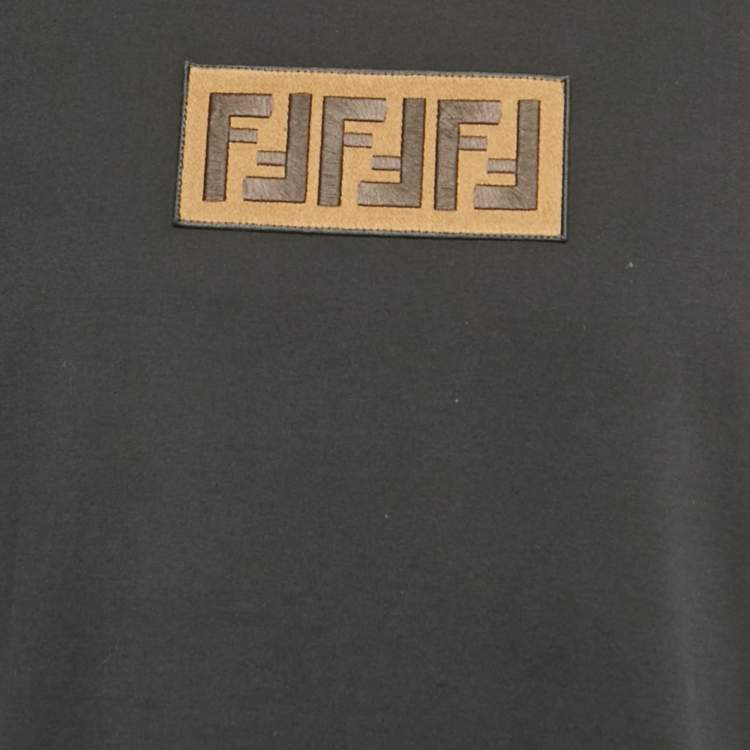 Pre Owned Fendi Black FF Applique Jersey T-Shirt XL