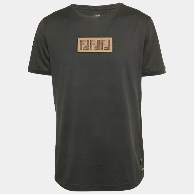 Pre Owned Fendi Black FF Applique Jersey T-Shirt XL