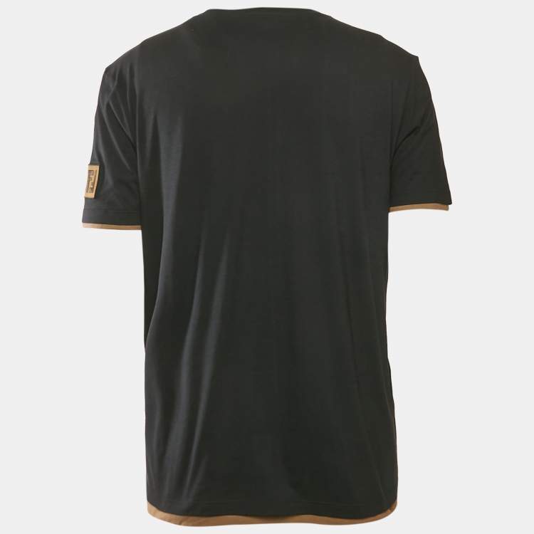 Pre Owned Fendi Black FF Sleeve Applique Jersey Layered T-Shirt L
