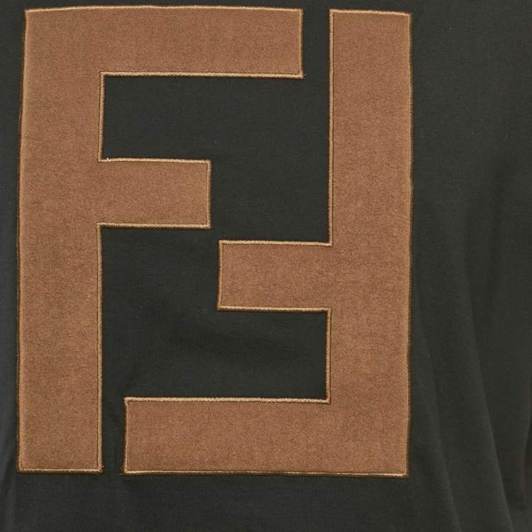 Pre Owned Fendi Black Zucca Applique Jersey Crewneck T-Shirt XL