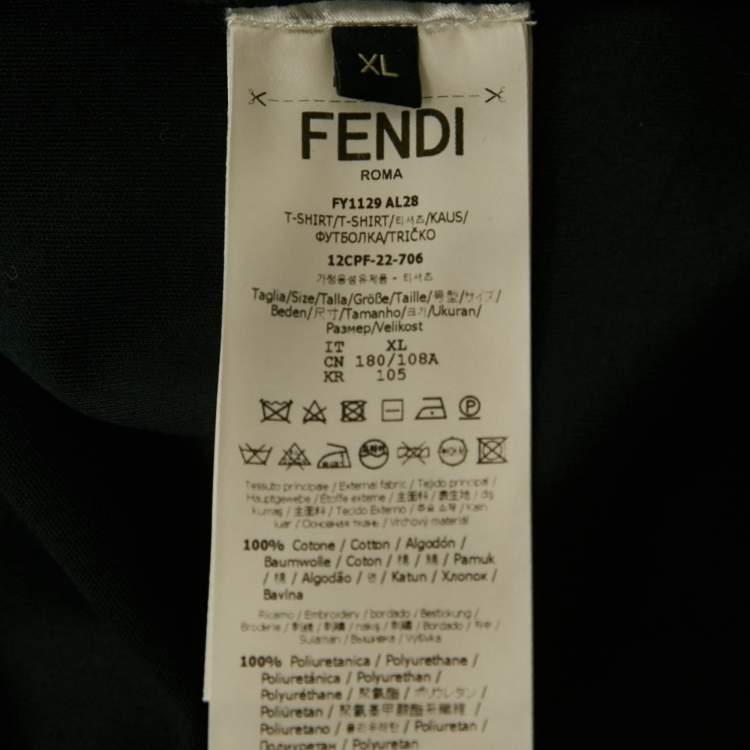 Pre Owned Fendi Black Logo Embossed Cotton Jersey T-Shirt XL