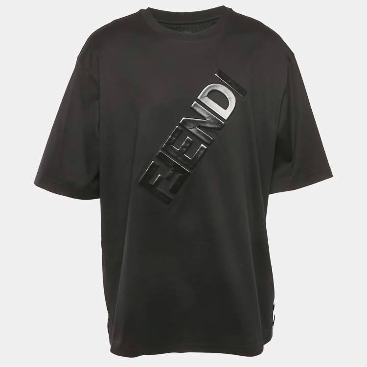 Pre Owned Fendi Black Logo Embossed Cotton Jersey T-Shirt XL