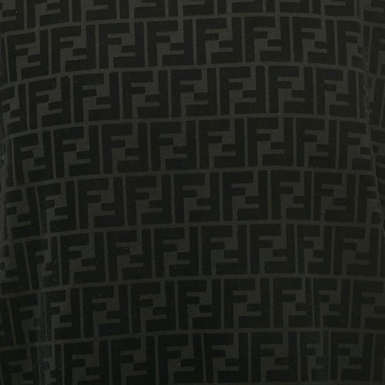 Pre Owned Fendi Black Zucca Flocked Jersey Crew Neck T-Shirt XL