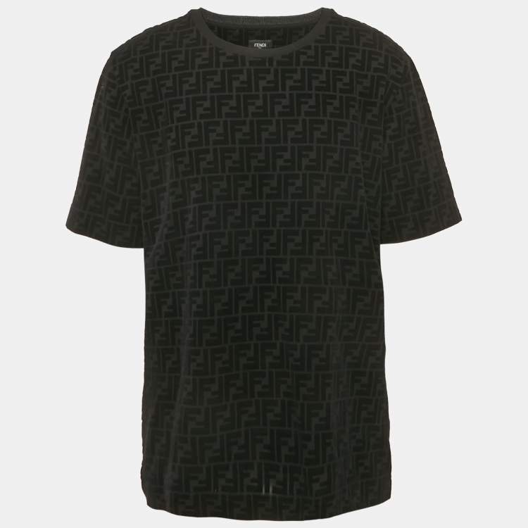 Pre Owned Fendi Black Zucca Flocked Jersey Crew Neck T-Shirt XL