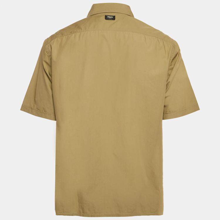 Pre Owned Fendi Olive Green Cotton Short Sleeve Shirt M