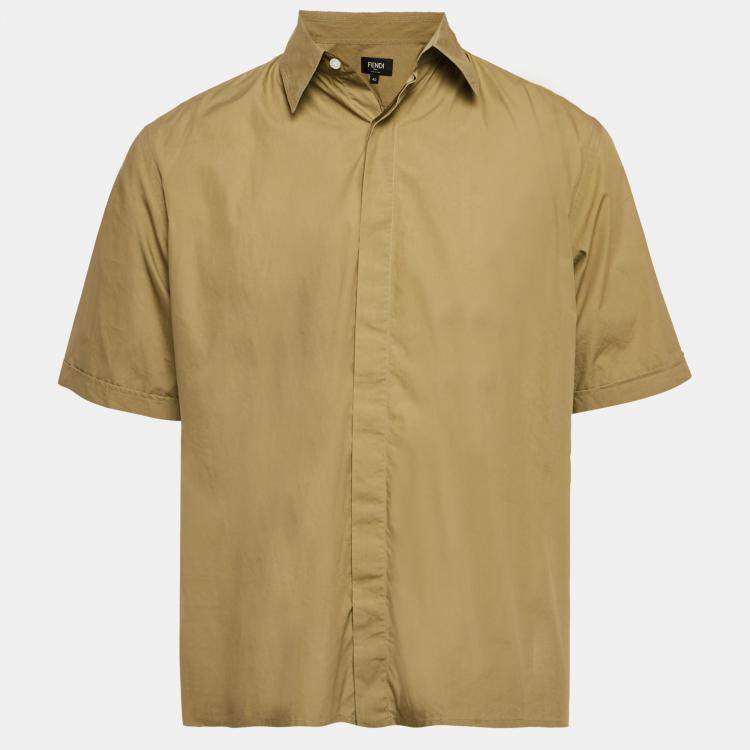 Pre Owned Fendi Olive Green Cotton Short Sleeve Shirt M