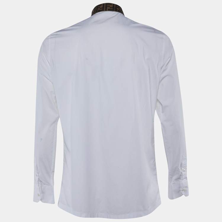 Pre Owned Fendi White Cotton FF Collar Slim Fit Shirt L 