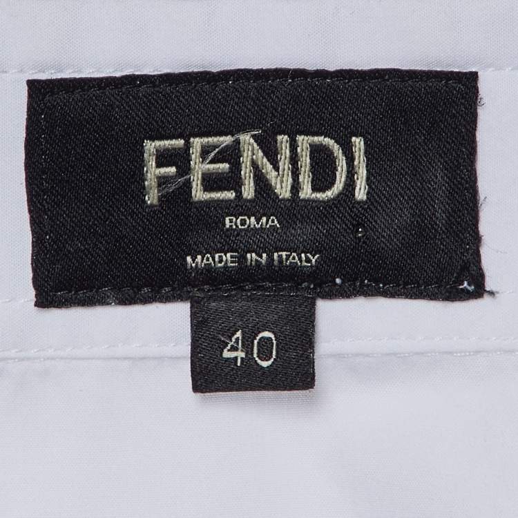 Pre Owned Fendi White Cotton FF Collar Slim Fit Shirt L 