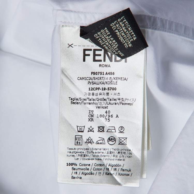 Pre Owned Fendi White Cotton FF Collar Slim Fit Shirt L 
