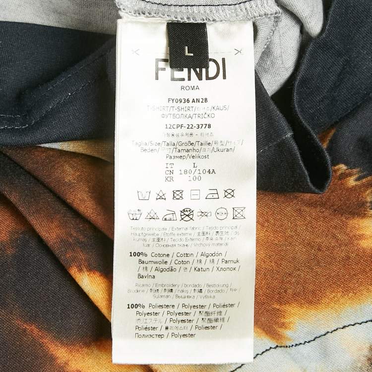 Pre Owned Fendi Midnight Blue Printed Cotton Zucca Applique Detail Crew Neck T-Shirt L