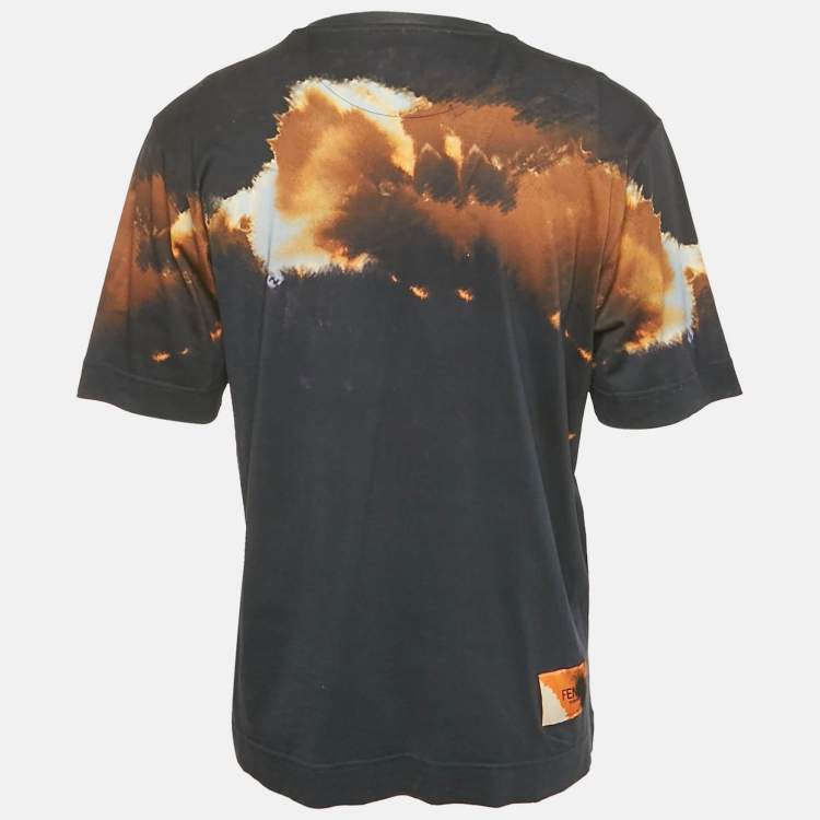 Pre Owned Fendi Midnight Blue Printed Cotton Zucca Applique Detail Crew Neck T-Shirt L
