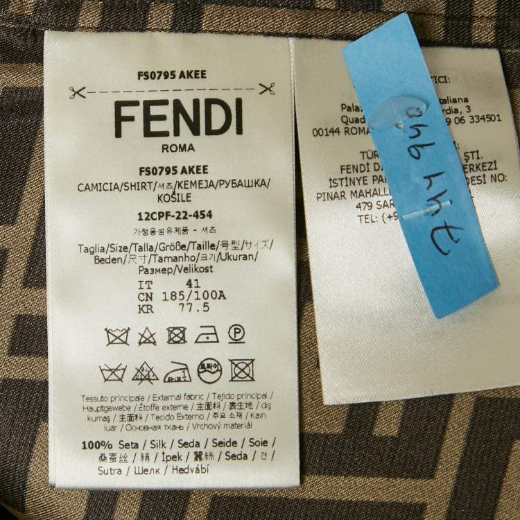 Pre Owned Fendi Brown Zucca Monogram Print Silk Button Front Shirt L
