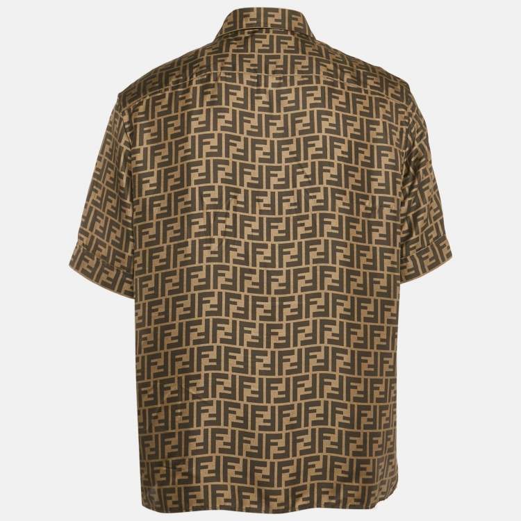 Pre Owned Fendi Brown Zucca Monogram Print Silk Button Front Shirt L