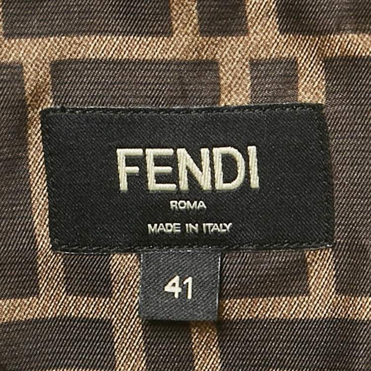 Pre Owned Fendi Brown Zucca Monogram Print Silk Button Front Shirt L