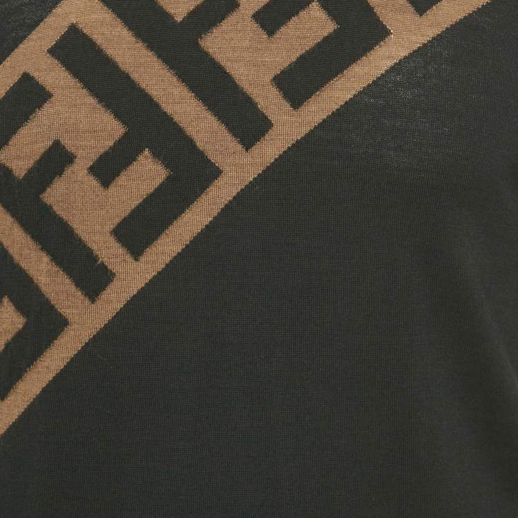Pre Owned Fendi Black Zucca Intarsia Wool Knit Pullover S