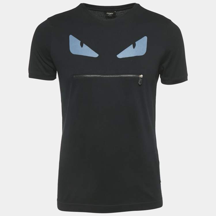 Pre Owned Fendi Black Monster Bug Zipper Detail Cotton T-Shirt M