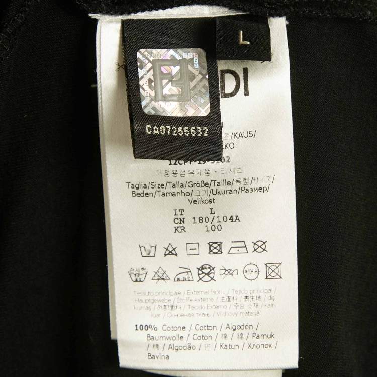 Pre Owned Fendi Black Zucca Applique Jersey T-Shirt L