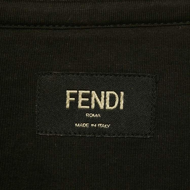 Pre Owned Fendi Black Zucca Applique Jersey T-Shirt L