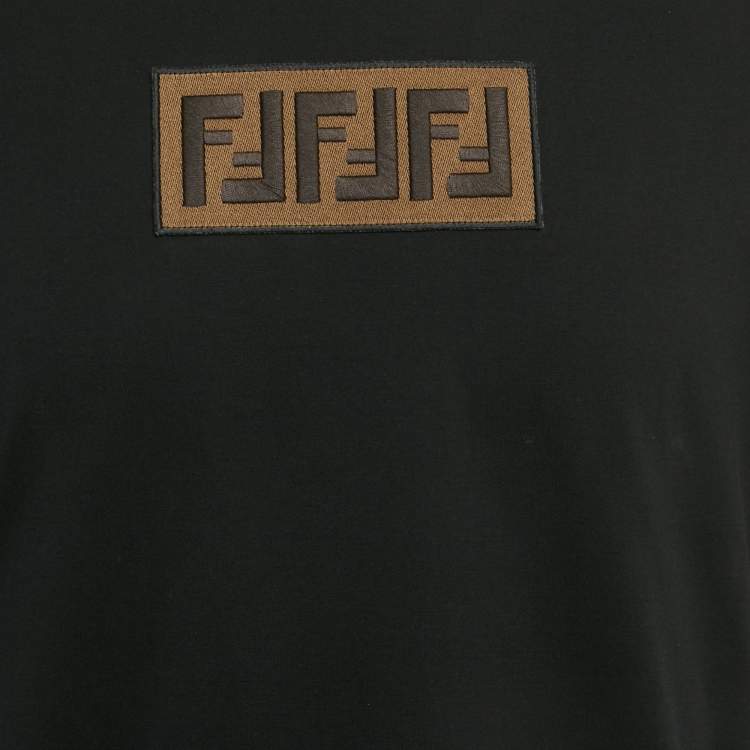 Pre Owned Fendi Black Zucca Applique Jersey T-Shirt L