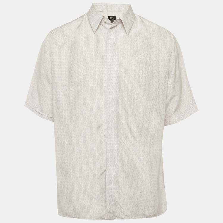 Pre Owned Fendi White Logo Print Silk Shirt XL