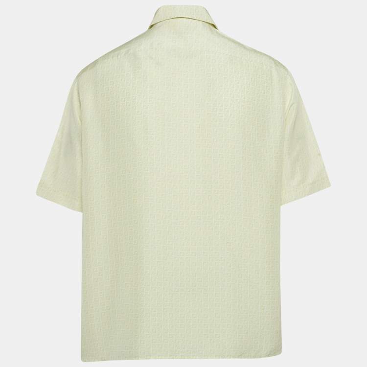 Pre Owned Fendi Green FF Print Silk Short Sleeve Shirt L