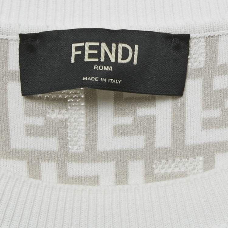 Pre Owned Fendi White Zucca Knit Crewneck T-Shirt XL