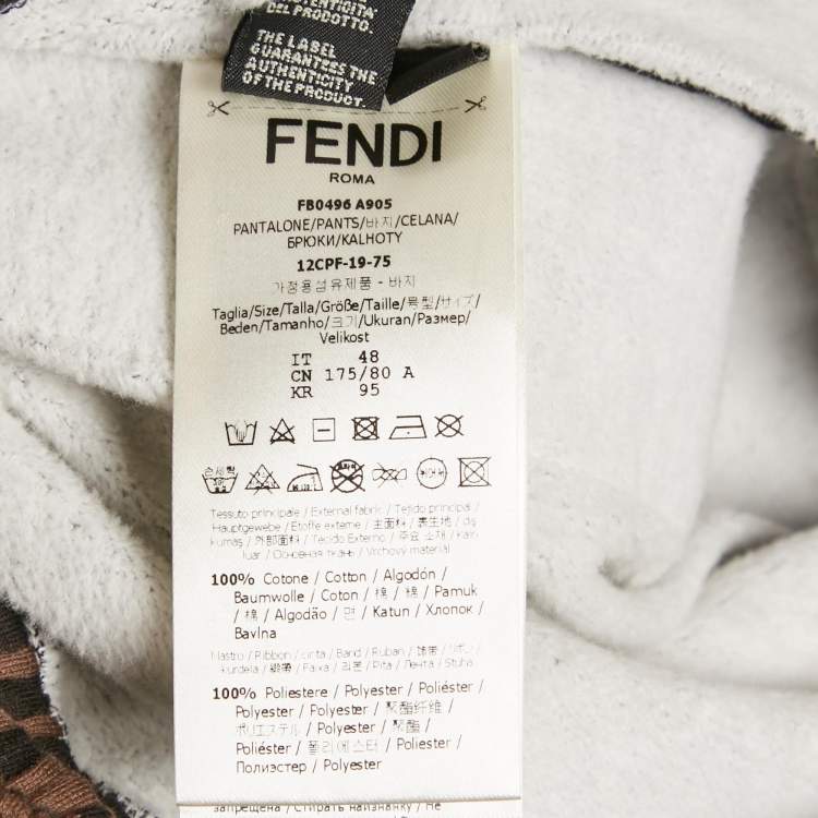Pre Owned Fendi Brown Zucca Monogram Cotton Multicolor Stripe Detail Joggers M