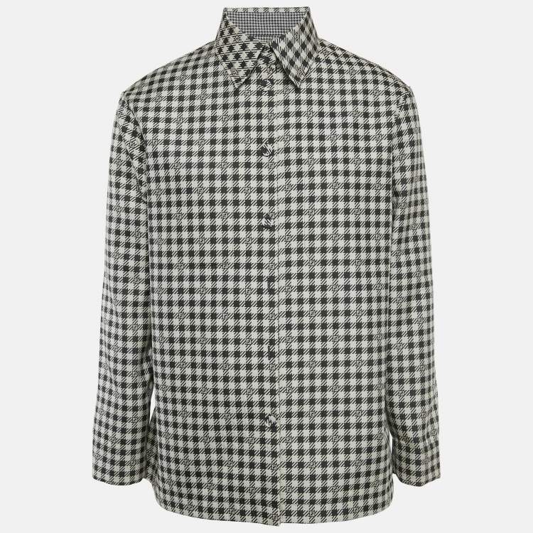 Pre Owned Fendi Black/White FF Houndstooth Synthetic Reversible Jacket L